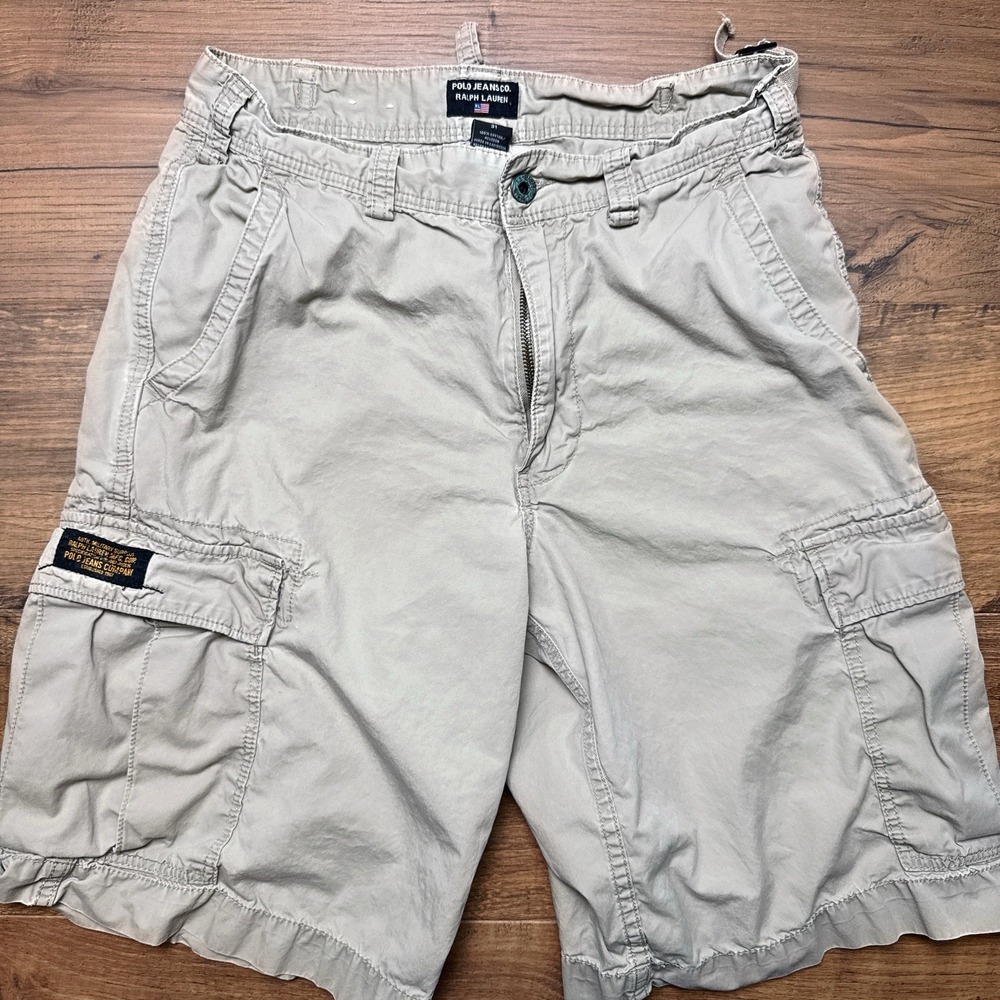Vtg Polo Jeans Co Ralph Lauren Cargo Shorts Men 31 Military Surplus Khaki READ